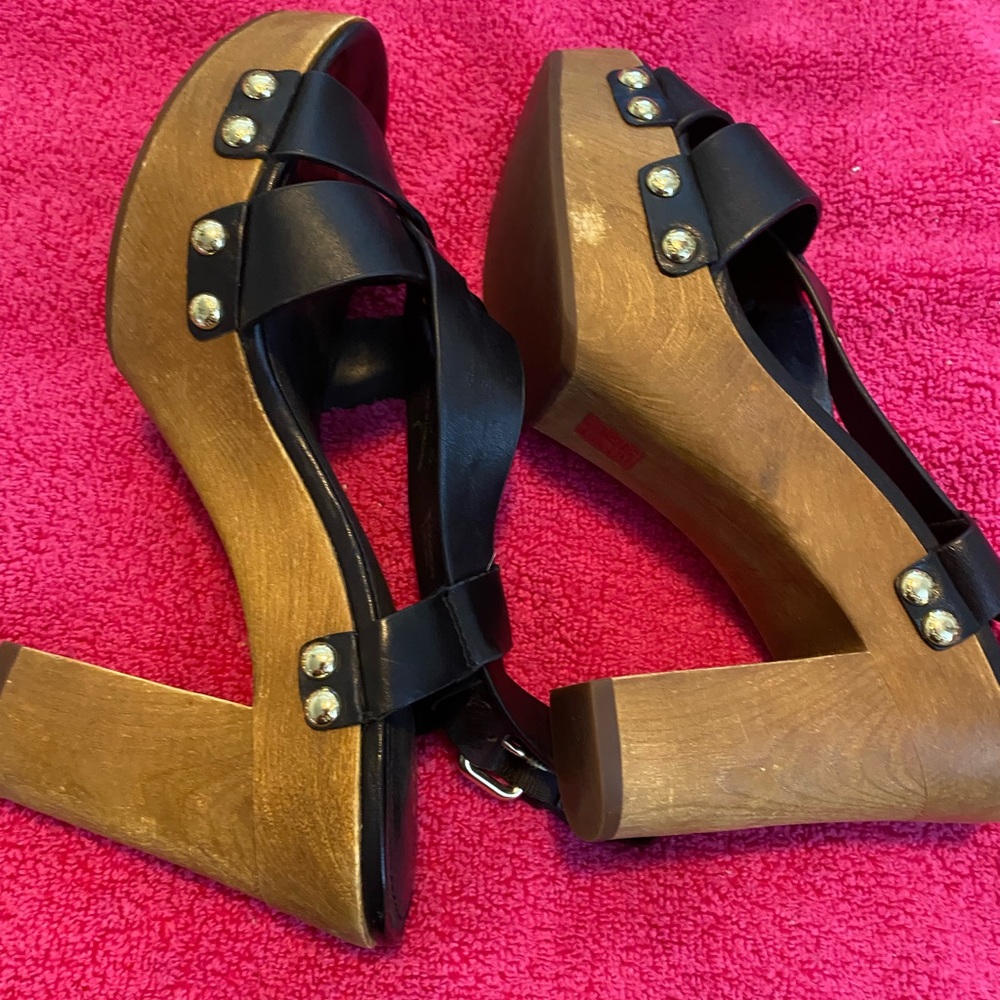 Coach Black Leather Sandals with Woven Design